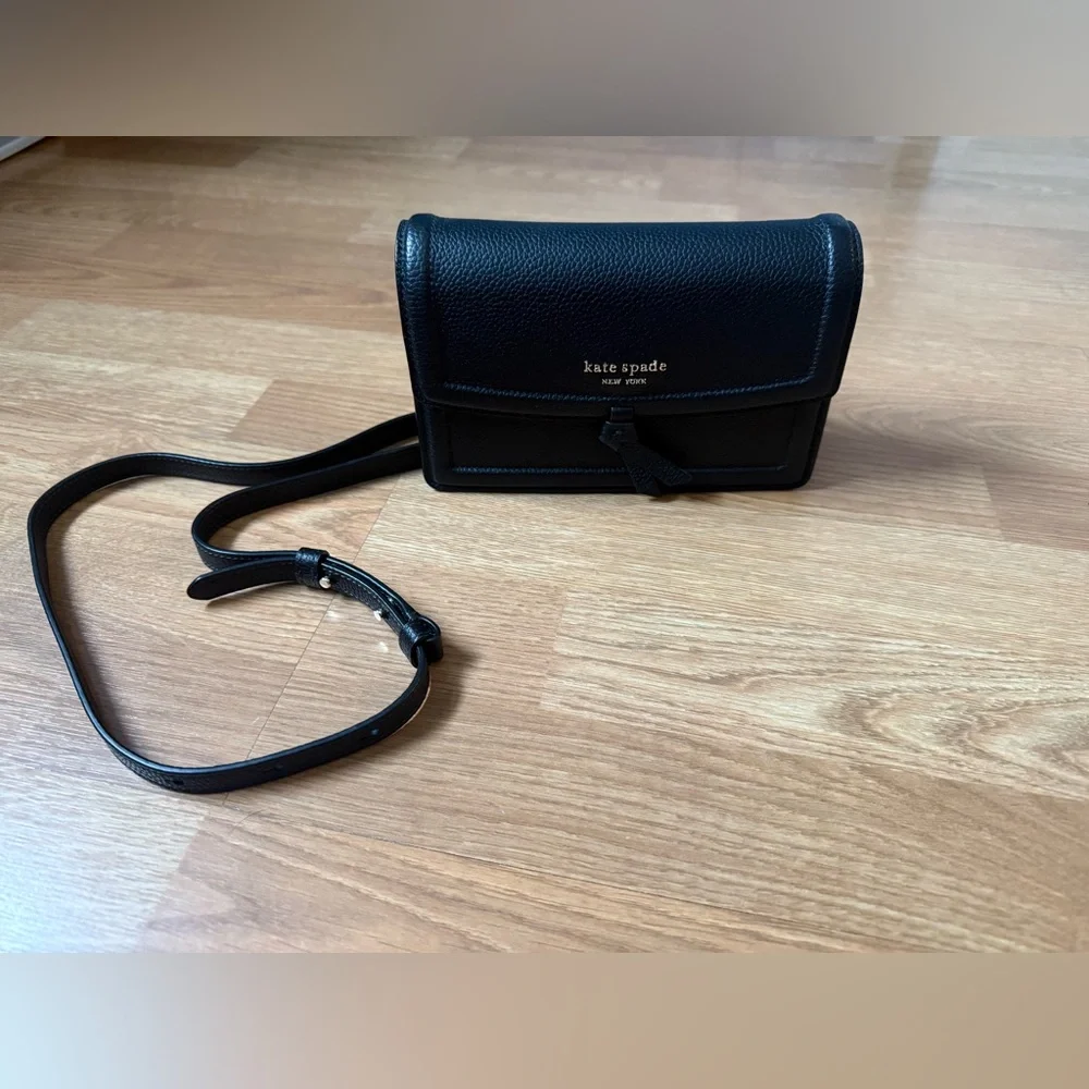 Kate Spade New York Knot Pebbled Leather Flap Crossbody Bag- Black